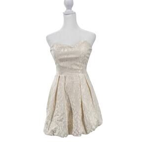Lulus Ivory Strapless Jacquard Bubble Skirt Cocktail Dress XS